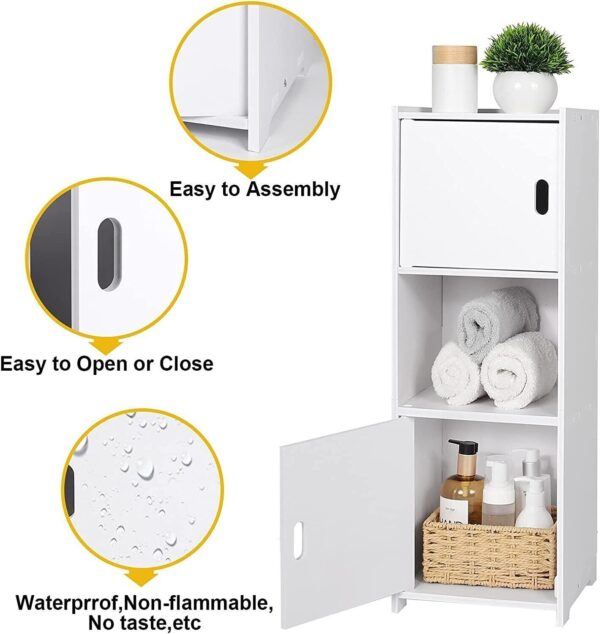 Waterproof Bathroom Storage Cabinet Free Standing Cabinet Organizer Unit White - Image 2