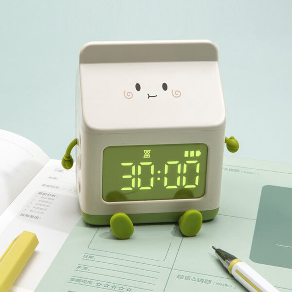 Smart Student Only Charging Cartoon Milk Carton Alarm Clock - Image 2