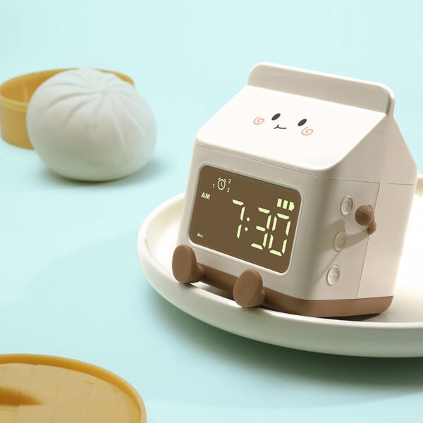 Smart Student Only Charging Cartoon Milk Carton Alarm Clock - Image 3