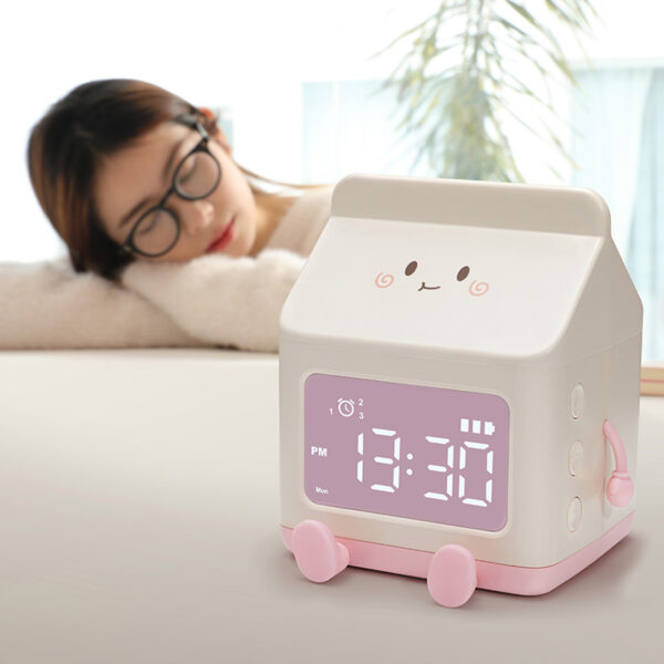 Smart Student Only Charging Cartoon Milk Carton Alarm Clock - Image 4